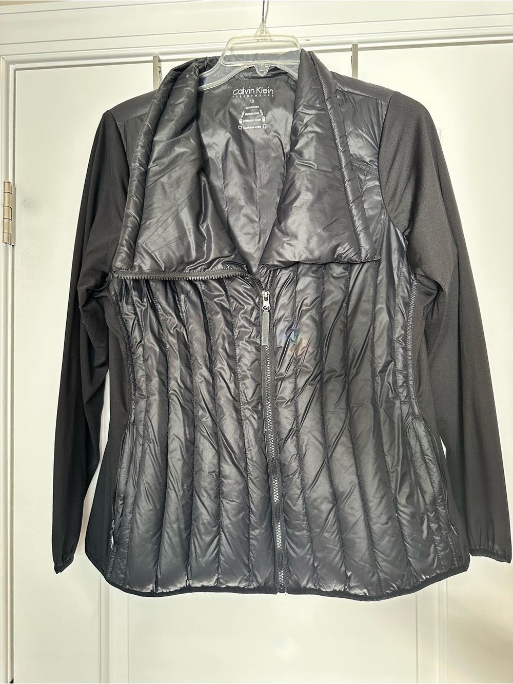 Calvin Klein Black Quilted Hybrid Jacket with Knit Sleeves